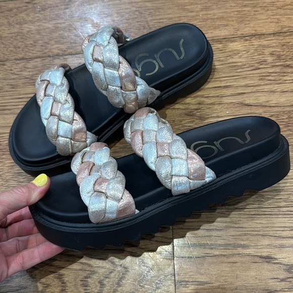 Womens Platform Sandals Slip On Braided Chunky metallic - Picture 8 of 10